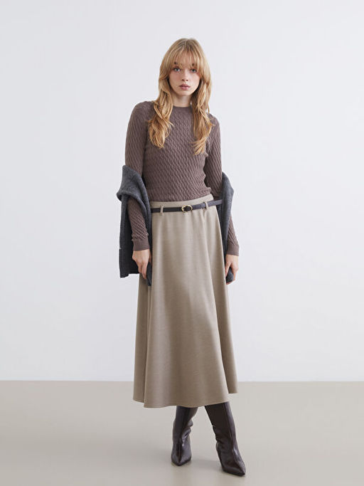 Bisiklet Yaka Kendinden Desenli Kad?n Triko Kazak