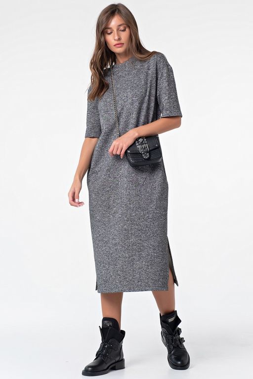 Платье миди из футера серый меланж - Fly фото 11