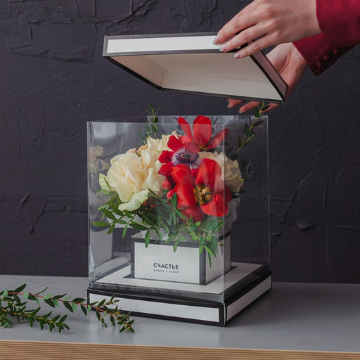 Коробка для цветов с вазой и PVC окнами складная Счастье рядом с тобой, 23 х 30 х 23 см - Дарите счастье фото 3
