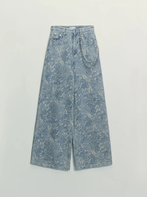 Джинсы WIDE LEG с высокой посадкой с жемчужной цепью / Zarina