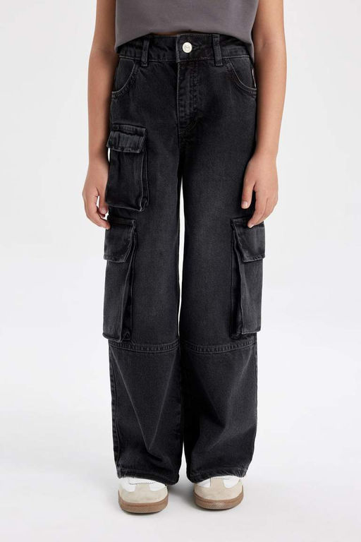 Широкие джинсовые брюки карго для девочек - Defacto фото 6
