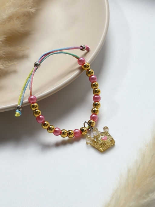 Браслет детский «Выбражулька» на затяжке, корона с бусинами, цветной