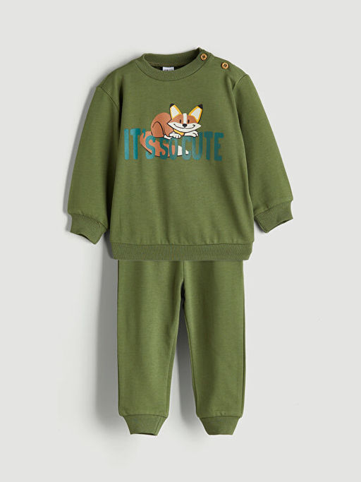 Bask?l? Erkek Bebek Sweatshirt ve E?ofman Alt 2li