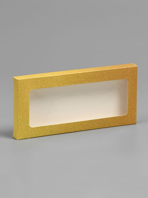 Цена за 5 шт. Подарочная коробка под плитку шоколада, с окном, золотая, 17×8×1.4 см