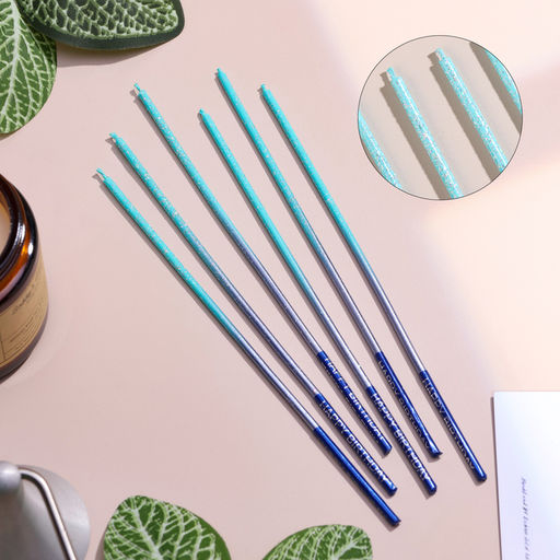 Набор свечей в торт, 6 штук Happy, 17 см, голубой с синим - Страна карнавалия фото 3