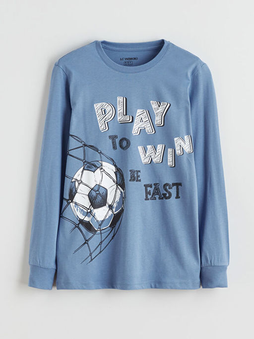 Bisiklet Yaka Bask?l? Erkek ?ocuk Pijama Tak?m?