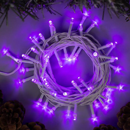 Гирлянда Нить 5 м, IP20, белая нить, 50 LED, 8 режимов, 220 В, свечение фиолетовое