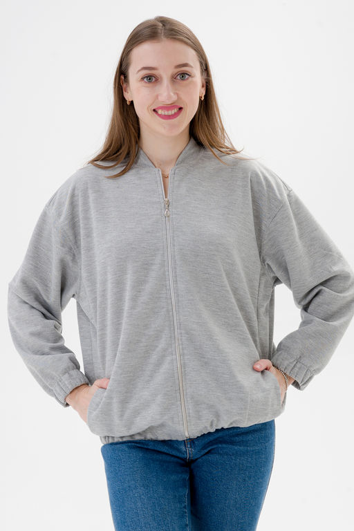 Бомбер из коттон фита серый меланж макси - Амадэль фото 6