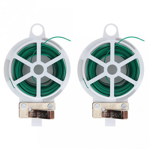 Шнур для подвязки растений, для скрепления проводов, завязывания пакетов и других мелких бытовых нужд 2х20м, на пластиковой катушке, с ножом, мягкая металлическая проволока, полиэтилен, на картоне, цвет зеленый (Китай)