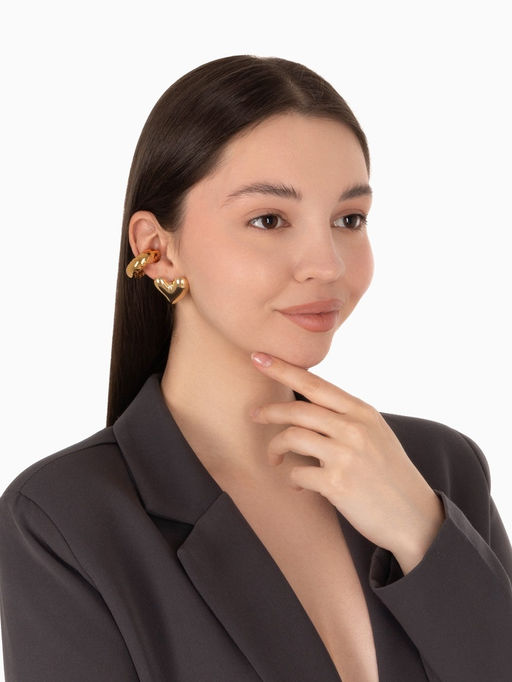 Серьги и каффы QF «Сердечки», набор, бублик, цвет золото