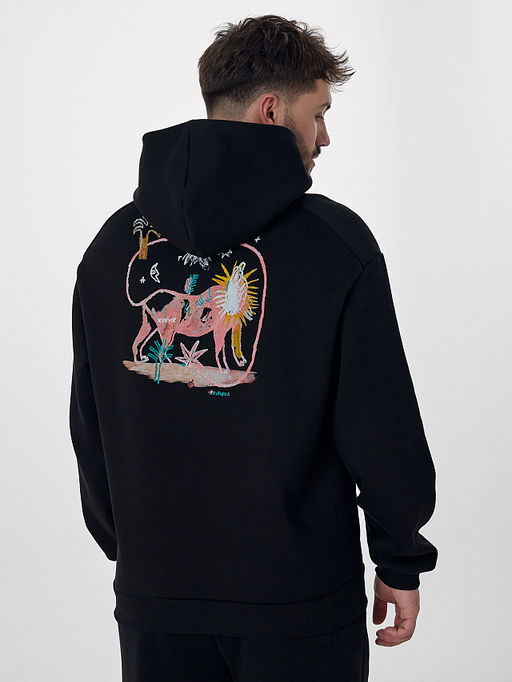 Теплое худи мужское черное с начесом