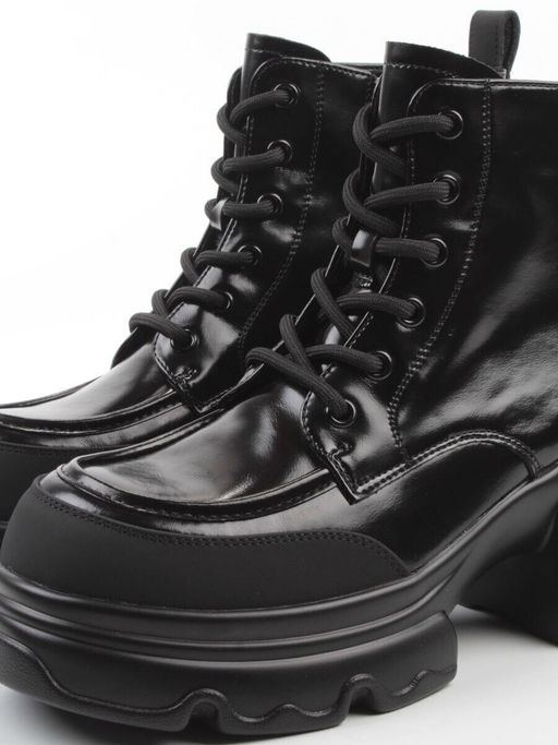 01-F591-1 BLACK Ботинки демисезонные женские (натуральная кожа, искусственная кожа)