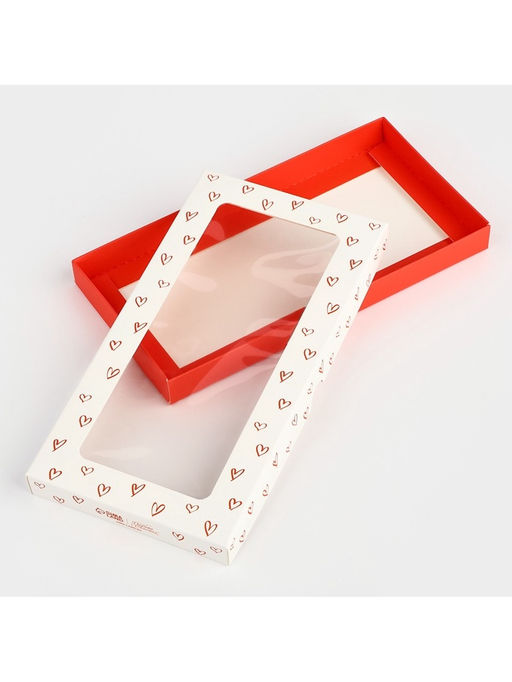 Цена за 3 шт. Коробка для шоколада «Сердечки», с окном, 9.4 х 1.7 х 18.4 см