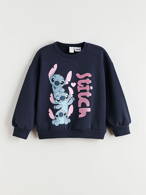 Bisiklet Yaka Stitch Bask?l? K?z ?ocuk Sweatshirt