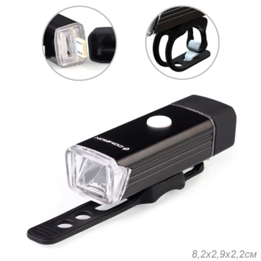 Фонарь передний COMIRON FR18 корпус: алюминий +ABS свет CREE XPG LED 350m; аккум: 3.7V 2000 mAh USB влагозащищённый, индикация заряда /уп 60/120/ - Галеонтрейд фото 5