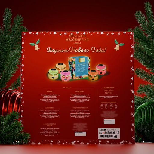 Подарочный набор новогодний «Сладкого Нового Года», мед кремовый, чай