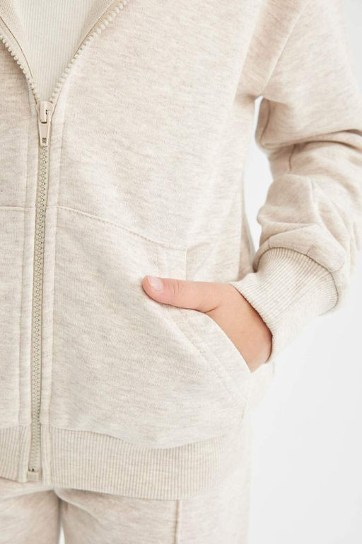 Базовый школьный кардиган с капюшоном и молнией для девочек - Defacto фото 5