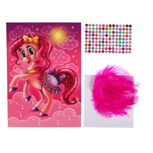 Набор для творчества. Аппликация перьями и стразами Пони 14,8 х 21 см+ бантик - Школа талантов фото 3