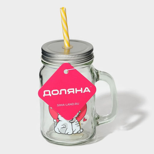 Банка с крышкой и трубочкой Котик, 450 мл, 10?7.5?13 см