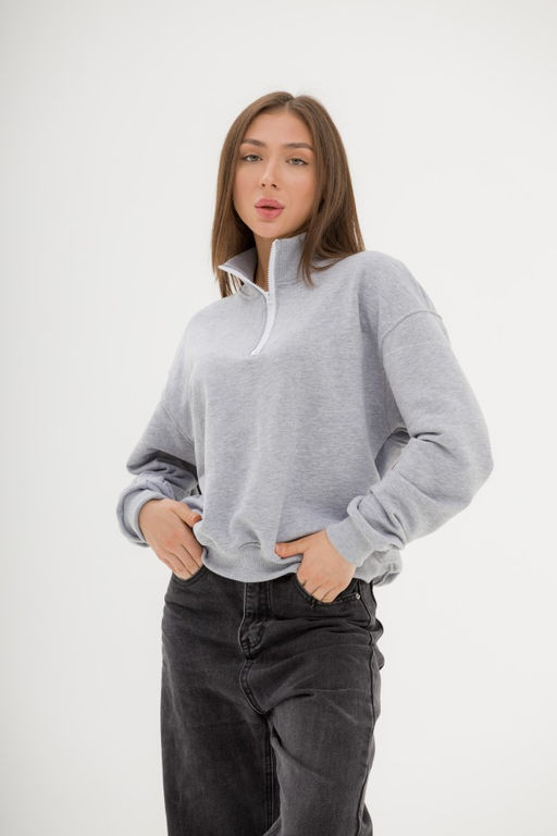 150 Свитшот зипка, серый меланж