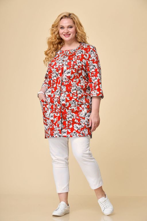 Жакет БелЭльСтиль 756 красно-белые цветы