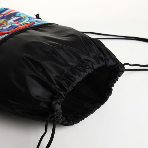 Мешок для обуви на шнурке, наружный карман, чёрный