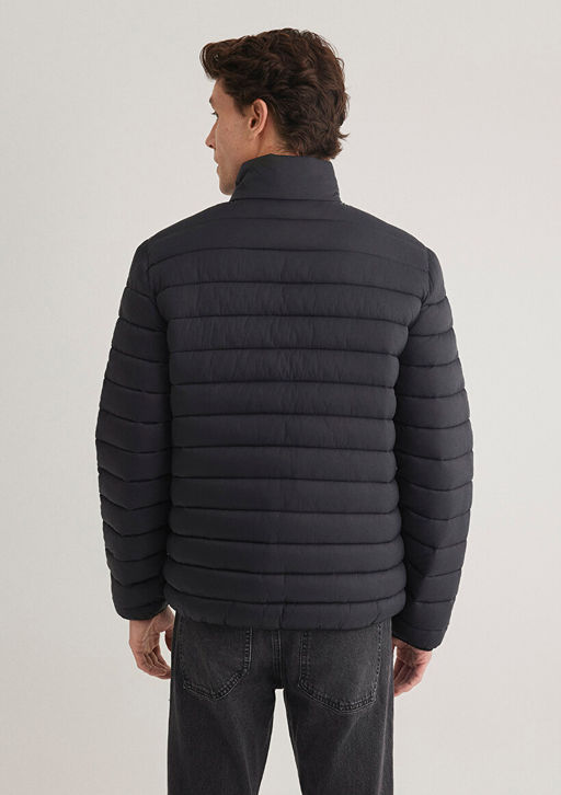 Dik Yaka Siyah Sisme Mont - Mavi фото 5