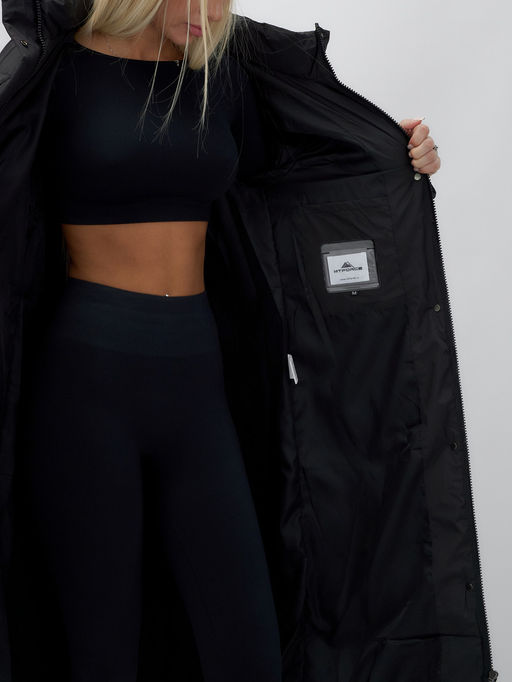 Пальто утепленное стеганное зимнее с капюшоном женское черного цвета 9609Ch - Mtforce фото 13