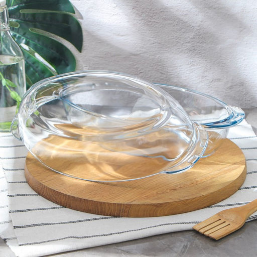 Утятница Paşabahçe Borcam, 2 л, с крышкой-формой, жаропрочное стекло, прозрачная