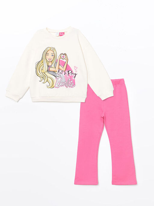 Barbie Bask?l? K?z Bebek Sweatshirt ve Tayt Pantolon 2li