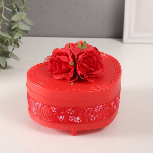 Шкатулка музыкальная механическая «Нежные розы», пластик, красная, 12×13.5×10.5 см