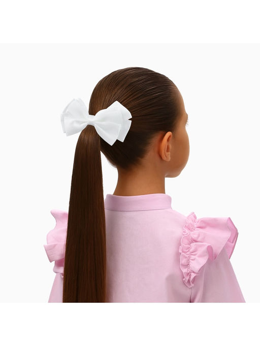 Цена за 6 шт. Бант для волос на резинке «Школьница», блеск галант, 8×4 см, белый