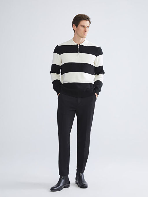 Polo Yaka ?izgili Erkek Triko Kazak