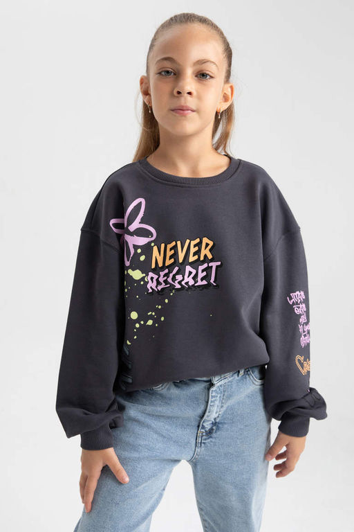 Толстовка с принтом для девочек с круглым вырезом - Defacto фото 5