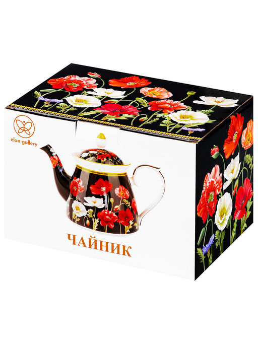 Чайник 1 л 23*13*17 см "Маки на черном" NEW BONE CHINA