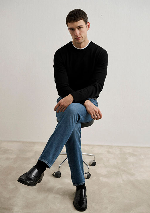 Bisiklet Yaka Siyah Kazak - Mavi фото 2