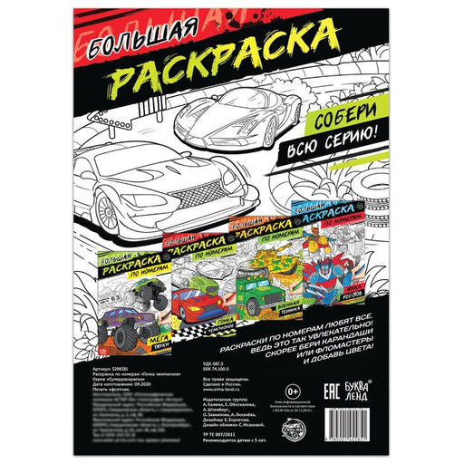 Цена за 3 шт. Раскраска по номерам Гонка чемпионов, 16 стр., формат А4