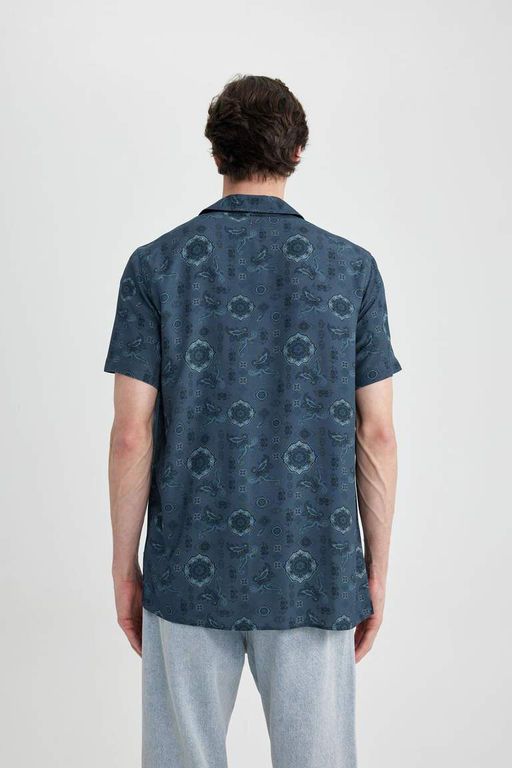Рубашка из вискозы с коротким рукавом стандартного кроя с рисунком - Defacto фото 10