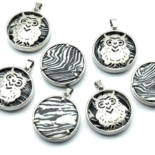 Подвеска Сова 27*27мм с полимером цв.зебра