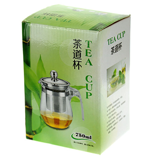 Чайник заварочный 750мл h17см, система пролива "Гунфу", стеклянная колба, пластмассовая ручка, в цветной коробке (Китай)