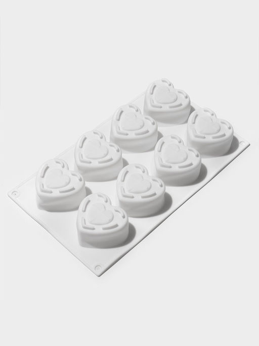 Форма для муссовых десертов Доляна Сердце, силикон, 29?17?4.3 см, 8 ячеек (5.5?6.2?3.5 см), белая  фото 2