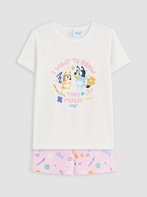 Bluey Bask?l? K?z ?ocuk ?ortlu Pijama Tak?m?