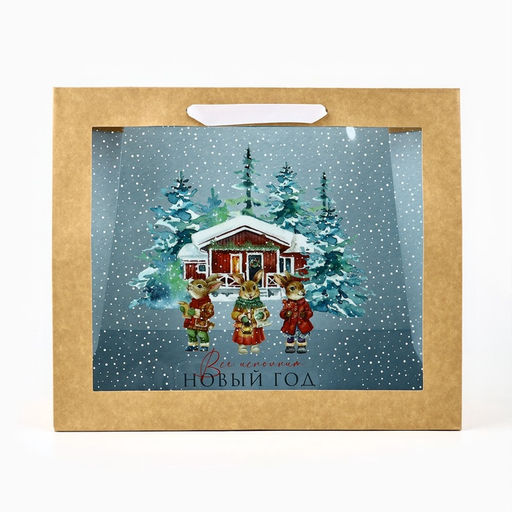 Пакет подарочный новогодний крафтовый с пластиковым окном Новый год, 31?26?11 см