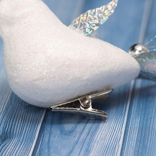 Ёлочные игрушки 3 шт. Зимнее волшебство. Маленькая птичка пластик, 511.5 см, белый  фото 5