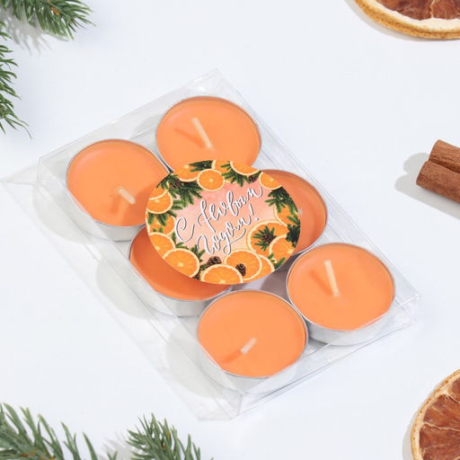 Цена за 3 шт. Набор свечей ароматических чайных 6 шт., апельсин «Новый год»