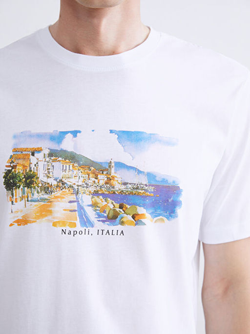 Bisiklet Yaka Bask?l? Penye Erkek Ti??rt