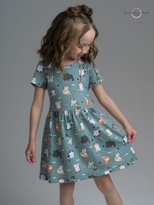 Платье Лето котята хаки