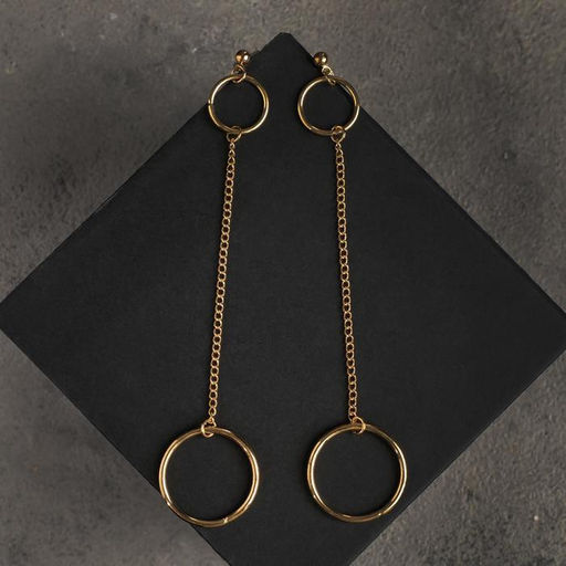 Серьги металл Кольца с цепью, цвет золото - Queen fair фото 2