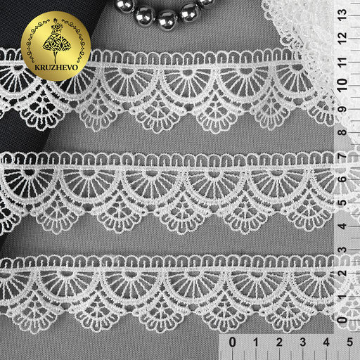 Кружево гипюр KRUZHEVO арт.TBY.8G8100 шир.33мм цв.01 белый уп.13,71м