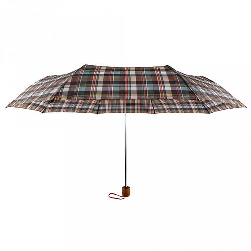 Зонт механический Шотландка плащевка, 8 лучей, д/купола 94см, 3 сложения, 24см в сложенном виде, пластмассовая ручка, коричневые тона, 210гр (Китай) - Домашняя мода фото 2